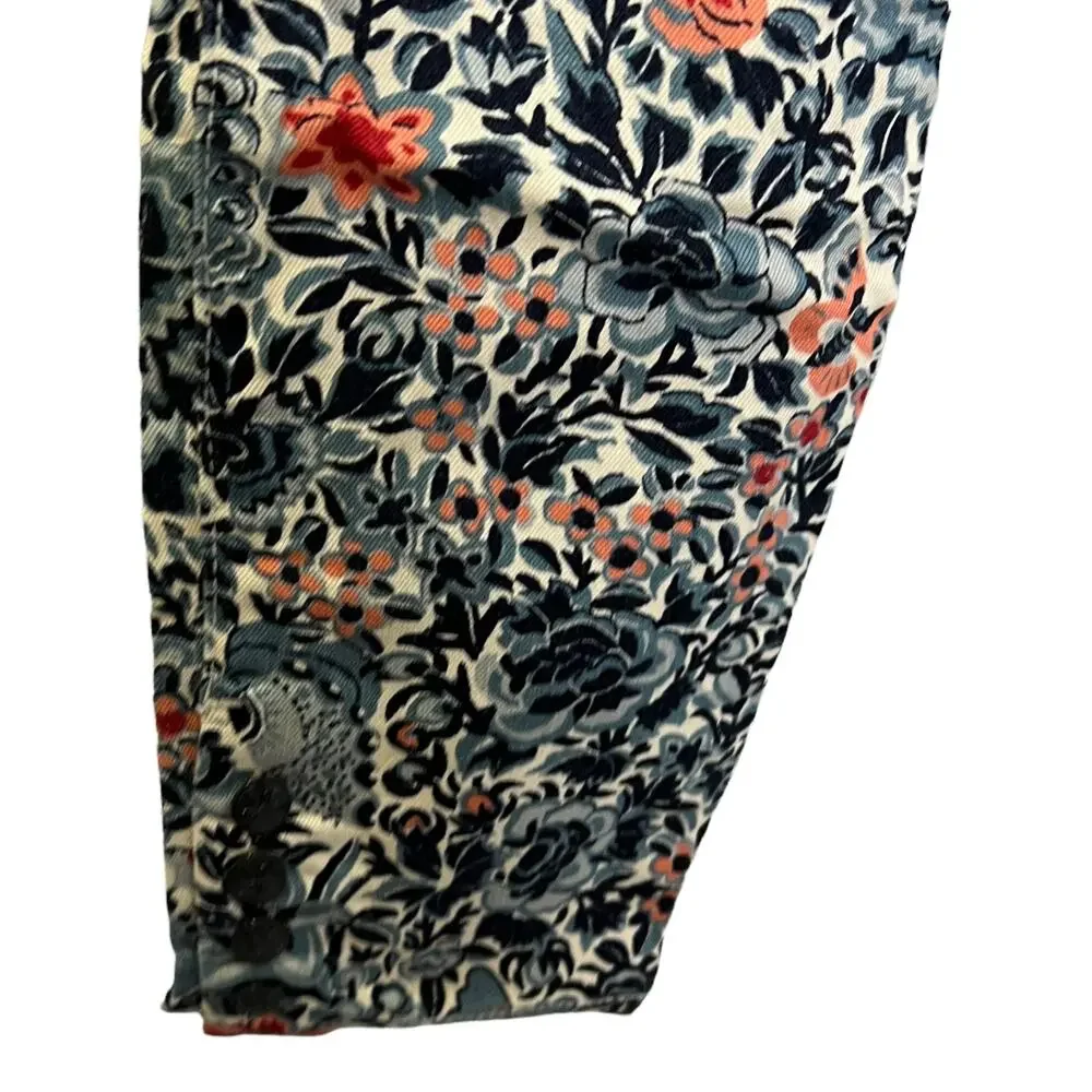 Tory Burch Womens‎ Sz 26 Emmy Blue Pink Floral Cropped Ankle Pants Cotton